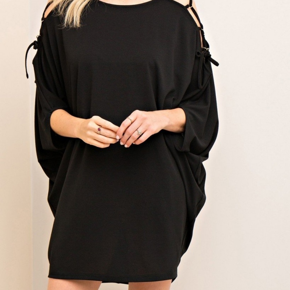 Black Open Shoulder Dress With Lace Up Detail